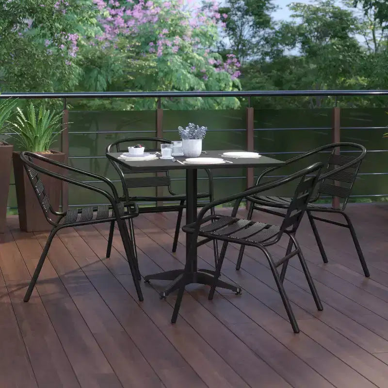 Flash Furniture Lila Ensemble de Table Carrée en Aluminium de 31,5 po pour l'Intérieur et l'Extérieur avec 4 Chaises à Dossier à Lattes