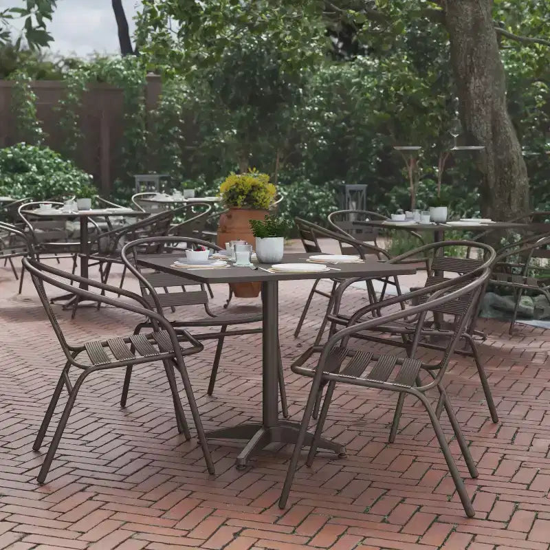 Flash Furniture Lila Ensemble de Table Carrée en Aluminium de 31,5 po pour l'Intérieur et l'Extérieur avec 4 Chaises à Dossier à Lattes