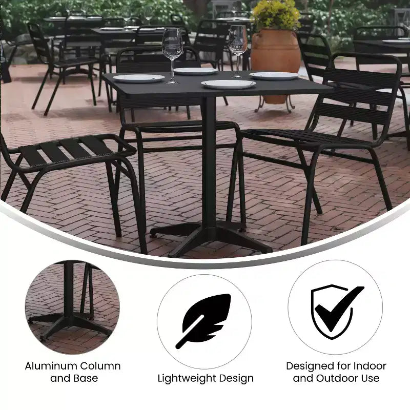 Flash Furniture Lila Ensemble de Table Carrée en Aluminium de 31,5 po pour l'Intérieur et l'Extérieur avec 4 Chaises à Dossier à Lattes