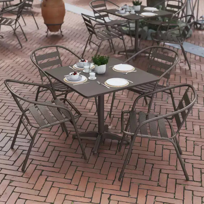 Flash Furniture Lila Ensemble de Table Carrée en Aluminium de 31,5 po pour l'Intérieur et l'Extérieur avec 4 Chaises à Dossier à Lattes