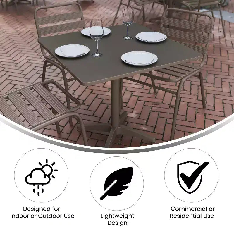 Flash Furniture Lila Ensemble de Table Carrée en Aluminium de 31,5 po pour l'Intérieur et l'Extérieur avec 4 Chaises à Dossier à Lattes