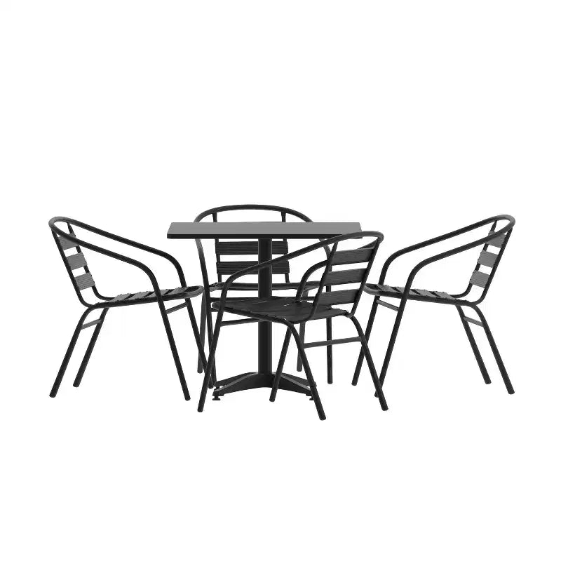Flash Furniture Lila Ensemble de Table Carrée en Aluminium de 31,5 po pour l'Intérieur et l'Extérieur avec 4 Chaises à Dossier à Lattes