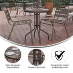 Tavolo rotondo Emma e Oliver da 23,75'' con piano in vetro e 2 sedie impilabili in alluminio a doghe