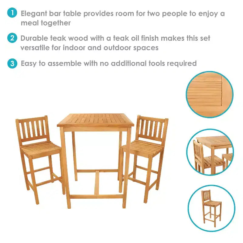 Set da bar da esterno Sunnydaze in teak a 3 pezzi - Marrone