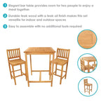 Set da bar da esterno Sunnydaze in teak a 3 pezzi - Marrone