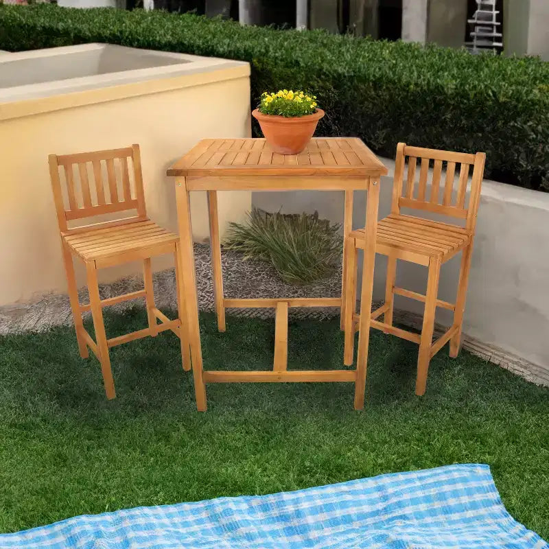 Set da bar da esterno Sunnydaze in teak a 3 pezzi - Marrone