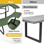 Costway Table de pique-nique ronde d'extérieur 8 places avec 4 bancs et trou pour parasol Noir/Gris/Vert/Blanc