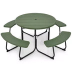 Costway Table de pique-nique ronde d'extérieur 8 places avec 4 bancs et trou pour parasol Noir/Gris/Vert/Blanc