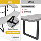 Costway Table de pique-nique ronde d'extérieur 8 places avec 4 bancs et trou pour parasol Noir/Gris/Vert/Blanc