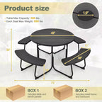 Costway Table de pique-nique ronde d'extérieur 8 places avec 4 bancs et trou pour parasol Noir/Gris/Vert/Blanc