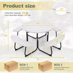 Costway Table de pique-nique ronde d'extérieur 8 places avec 4 bancs et trou pour parasol Noir/Gris/Vert/Blanc