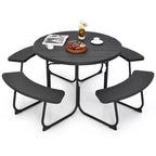 Costway Outdoor 8-person Round Picnic Table Bench Set with 4 Benches & Umbrella Hole Black/Grey/Green/White