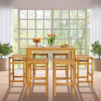Costway Ensemble de Table de Bar 7 pièces en Bois d'Acacia Table à Manger Rectangulaire 45" et 6 Tabourets de Bar