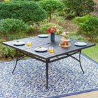 Captiva Designs set da pranzo da esterno, 9 pezzi, tavolo quadrato spazioso con piano a doghe in metallo e foro per ombrellone e 8 sedie reclinabili pieghevoli