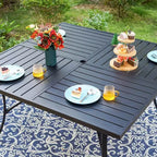 Captiva Designs set da pranzo da esterno, 9 pezzi, tavolo quadrato spazioso con piano a doghe in metallo e foro per ombrellone e 8 sedie reclinabili pieghevoli