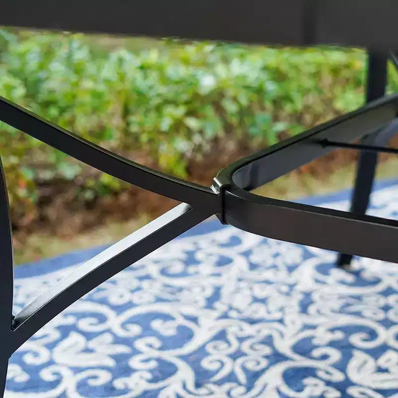 Captiva Designs set da pranzo da esterno, 9 pezzi, tavolo quadrato spazioso con piano a doghe in metallo e foro per ombrellone e 8 sedie reclinabili pieghevoli