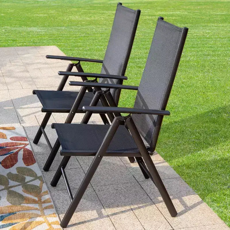 Captiva Designs set da pranzo da esterno, 9 pezzi, tavolo quadrato spazioso con piano a doghe in metallo e foro per ombrellone e 8 sedie reclinabili pieghevoli