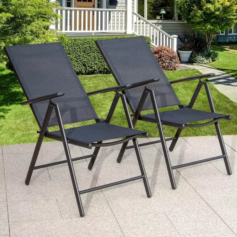 Captiva Designs set da pranzo da esterno, 9 pezzi, tavolo quadrato spazioso con piano a doghe in metallo e foro per ombrellone e 8 sedie reclinabili pieghevoli