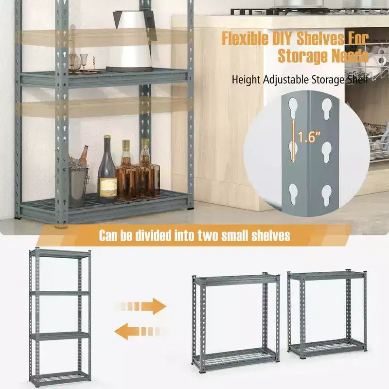 1/2/3/4 PEZZI Scaffale Metallico a 4 Ripiani Carico Pesante Scaffale per Stoccaggio in Filo Metallico con Piedini Antiscivolo Grigio