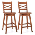 Costway 2 PCS 24/30 Counter/Bar Height Stool Rubber Wood Swivel Bar Stool with Inclined Backrest Walnut