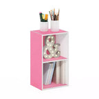 Scaffale Decorativo Aperto a 2 Ripiani Comodino Tavolino da Divano con Contenitore e Vetrina, Rosa/Bianco