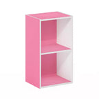 Scaffale Decorativo Aperto a 2 Ripiani Comodino Tavolino da Divano con Contenitore e Vetrina, Rosa/Bianco