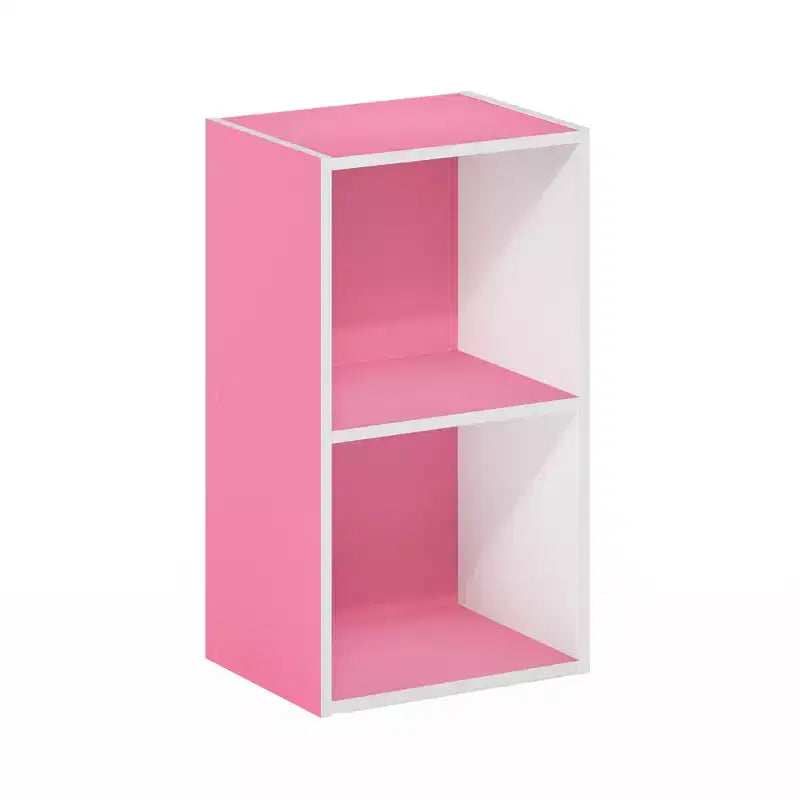 Scaffale Decorativo Aperto a 2 Ripiani Comodino Tavolino da Divano con Contenitore e Vetrina, Rosa/Bianco