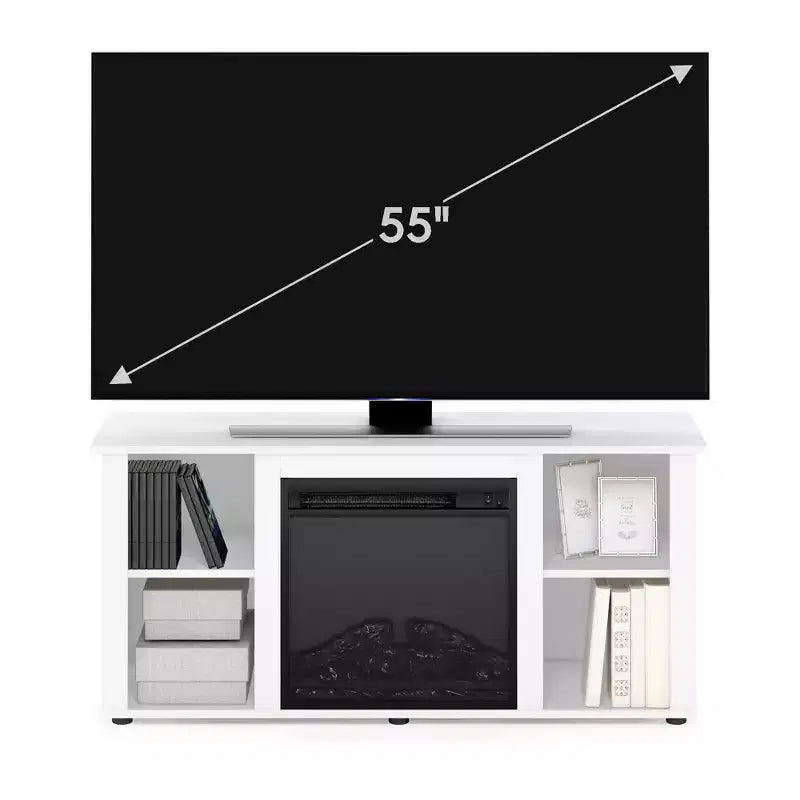 Mobile TV con camino, mobile multiuso per TV, armadietto consolle per TV con ripiano aperto per TV fino a 55 pollici, bianco
