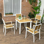 Outsunny Set da 5 Pezzi Tavolo e Sedie da Esterno, Set da Pranzo per Patio in Alluminio per 4 Persone con Tavolo da Pranzo in HDPE con Foro per Ombrellone Giallo