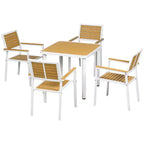 Outsunny Set da 5 Pezzi Tavolo e Sedie da Esterno, Set da Pranzo per Patio in Alluminio per 4 Persone con Tavolo da Pranzo in HDPE con Foro per Ombrellone Giallo