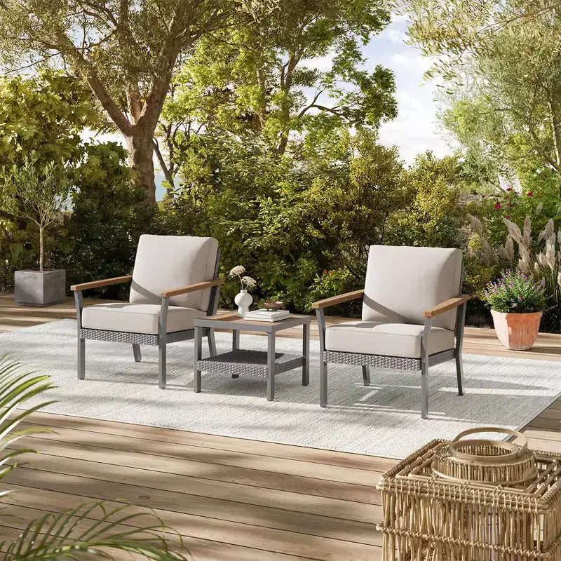 SONGMICS HOME Collection Sencillo - Ensemble de mobilier de patio 3 pièces, 2 chaises longues et 1 table basse, Mobilier d'extérieur, Gris et Beige