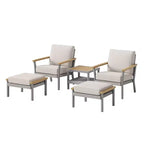 SONGMICS HOME Sencillo Collection - 5 Piece Patio Furniture Set, 2 Lounge Chairs, 2 Ottomans, 1 Coffee Table, Outdoor Furniture, Gray and Beige