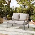 SONGMICS HOME Collection Sencillo - Ensemble de mobilier de patio 8 pièces 1 table basse 2 petites tables basses 1 causeuse 2 chaises longues et 2 poufs Beige