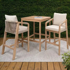 Set da bar da esterno JONATHAN Y Porto Modern Coastal a 3 pezzi in legno di acacia con cuscini