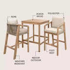 Set da bar da esterno JONATHAN Y Porto Modern Coastal a 3 pezzi in legno di acacia con cuscini