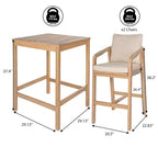 Set da bar da esterno JONATHAN Y Porto Modern Coastal a 3 pezzi in legno di acacia con cuscini