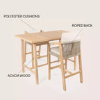 Set da bar da esterno JONATHAN Y Porto Modern Coastal a 3 pezzi in legno di acacia con cuscini