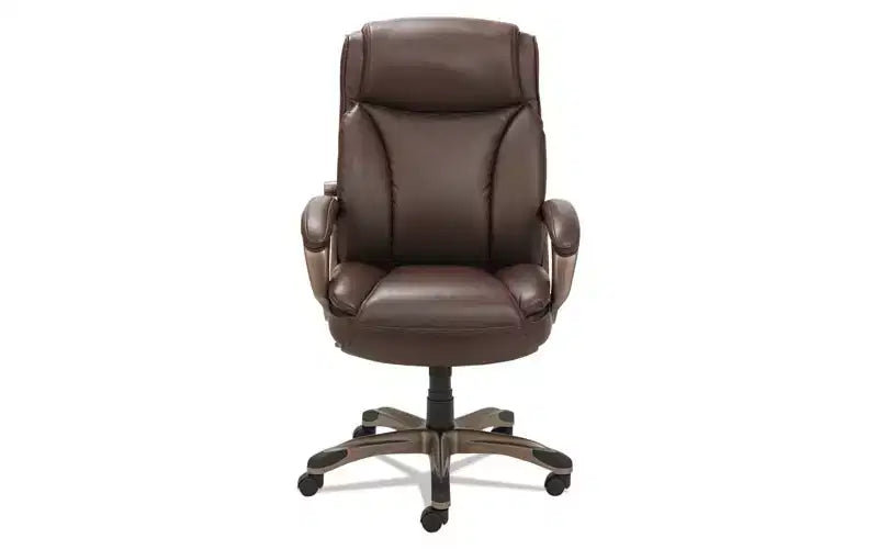 Sedia direzionale alta Veon Series in pelle rigenerata, supporta fino a 125 kg, sedile/schienale marrone, base in bronzo