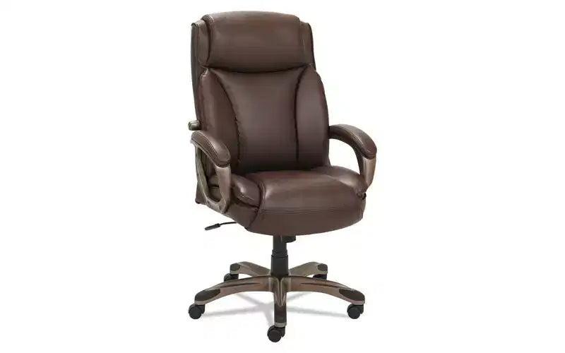 Sedia direzionale alta Veon Series in pelle rigenerata, supporta fino a 125 kg, sedile/schienale marrone, base in bronzo