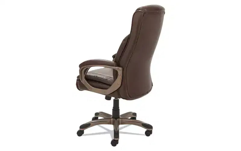 Sedia direzionale alta Veon Series in pelle rigenerata, supporta fino a 125 kg, sedile/schienale marrone, base in bronzo