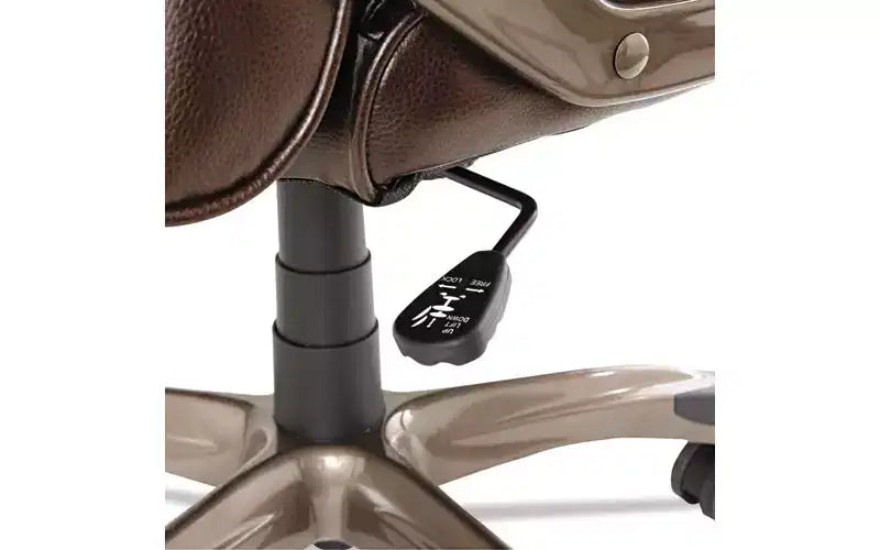 Sedia direzionale alta Veon Series in pelle rigenerata, supporta fino a 125 kg, sedile/schienale marrone, base in bronzo