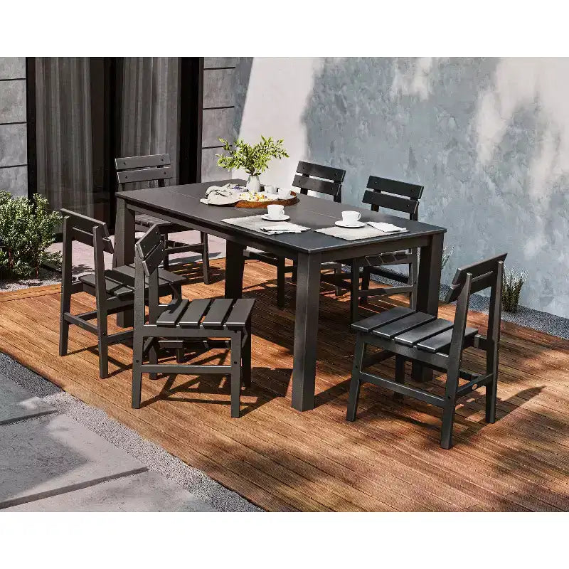 Set da pranzo da esterno POLYWOOD 7 pezzi con sedie Modern Studio Plaza e tavolo Parsons