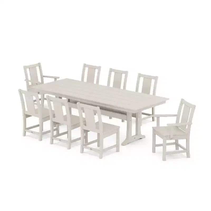 POLYWOOD Ensemble de salle à manger d'extérieur 9 pièces Prairie Farmhouse avec pieds à tréteaux