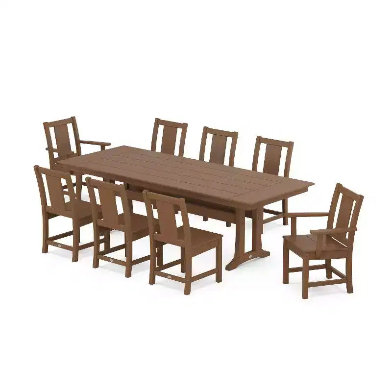 POLYWOOD Ensemble de salle à manger d'extérieur 9 pièces Prairie Farmhouse avec pieds à tréteaux