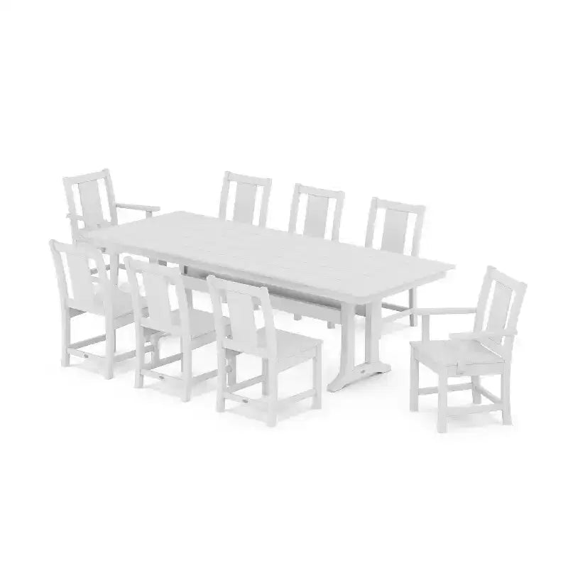 POLYWOOD Ensemble de salle à manger d'extérieur 9 pièces Prairie Farmhouse avec pieds à tréteaux