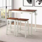 Set tavolo da bar ad altezza bancone Costway 3 pezzi con 2 sgabelli, 2 portabottiglie Bianco e Noce