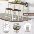 Set tavolo da bar ad altezza bancone Costway 3 pezzi con 2 sgabelli, 2 portabottiglie Bianco e Noce