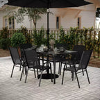 Set da pranzo da esterno Flash Furniture Brazos da 7 pezzi di livello commerciale con tavolo da esterno in vetro temperato e 6 sedie con sedili e schienali in materiale Flex Comfort