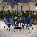 Set da pranzo da esterno Flash Furniture Brazos da 7 pezzi di livello commerciale con tavolo da esterno in vetro temperato e 6 sedie con sedili e schienali in materiale Flex Comfort