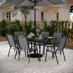 Set da pranzo da esterno Flash Furniture Brazos da 7 pezzi di livello commerciale con tavolo da esterno in vetro temperato e 6 sedie con sedili e schienali in materiale Flex Comfort